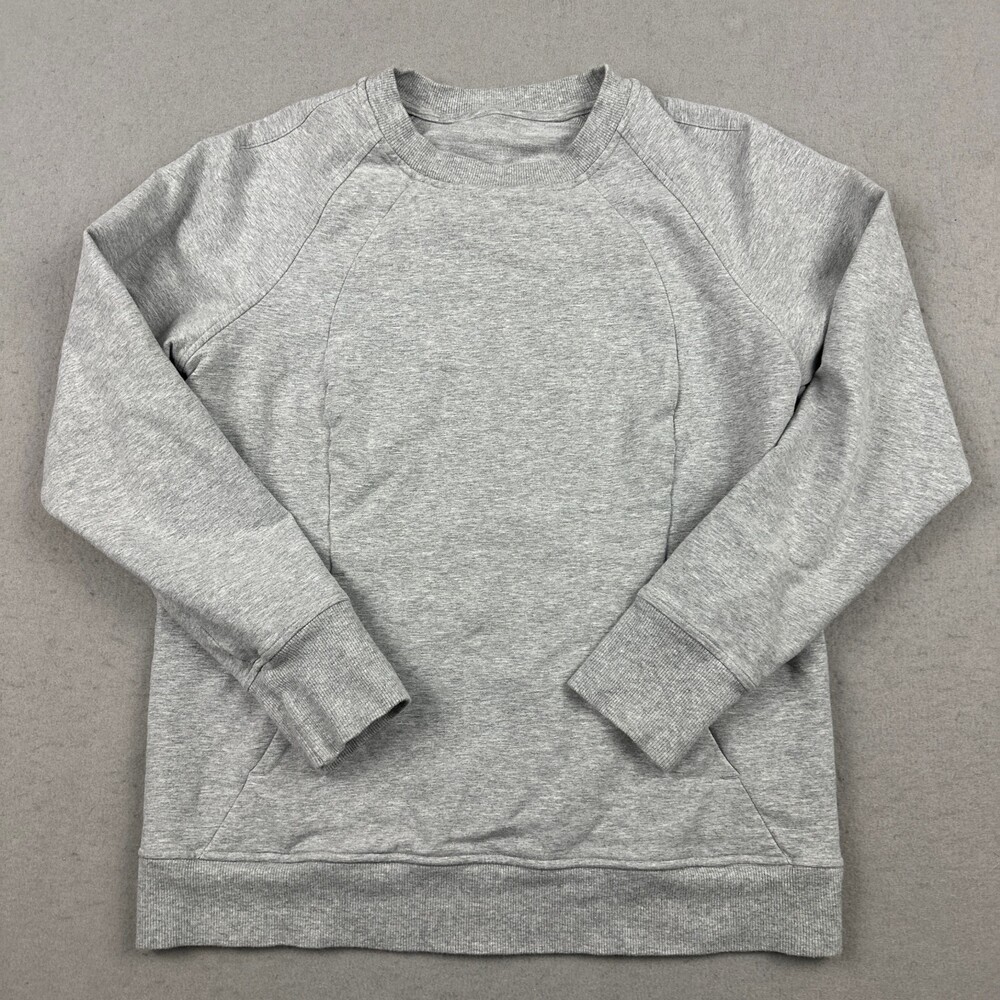 Lululemon Sweatshirt Women 10 Core Light Gray Scuba Crew Pullover Sweater Pocket